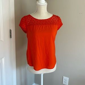 LOFT petites eyelet short sleeve blouse